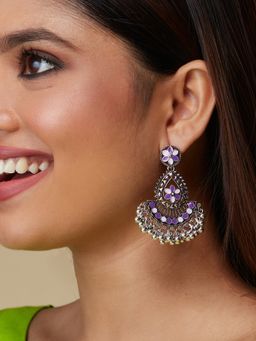 Azai by Nykaa Fashion - Festive Purple & Silver Meenakari Statement Earring