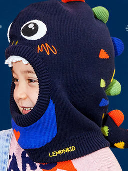 Little Surprise Box - Knitted Dino Mini Heart Themed Winter Cap Covering Neck Ears & Head