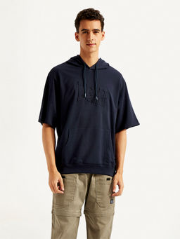 Levi's - Mens Navy Blue Embossed Hooded T-Shirt