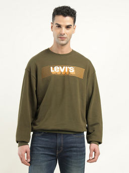 Levi's - Mens Green Solid Crew Neck Sweatshirt