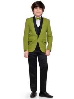 Jeetethnics - Boys Green Coat Suit With Waistcoat Shirt And Trousers (Set of 5)