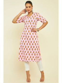 Soch - Women Pink Rayon Printed Kurta