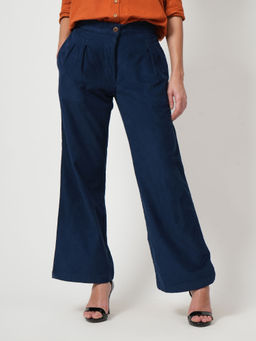Saltpetre - Women Navy Blue Corduroy Long Leg Trouser