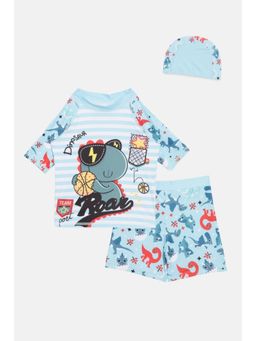The Mom Store - B-Ball Dino Boys T-Shirt and Short Swim Cap (Set of 3)