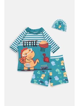 The Mom Store - Dino Dribble Boys T-Shirt and Short Swim Cap (Set of 3)