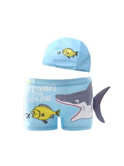 The Mom Store - Shark Snap Boys Swim Shorts with Cap (Set of 2)