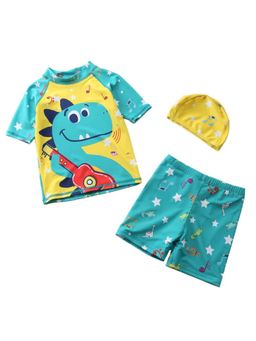 The Mom Store - T-Rex Tune Boys T-Shirt and Short with Swim Cap (Set of 3)