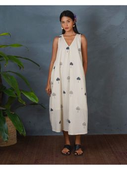 Chidiyaa - Bms Cloud Night Off White Block Printed Dress