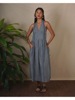 Chidiyaa - Bms Lunar Hush Grey Block Printed Dress