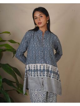 Chidiyaa - Ashen Shore Grey Block Printed Shirt