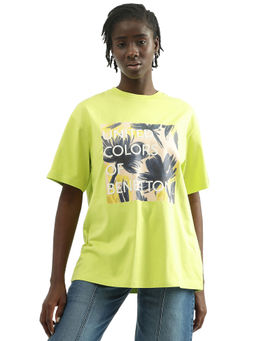 United Colors of Benetton - Women Printed Round Neck Green T-Shirt