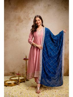 Gahan - Women Embroidered Silk Blend Anarkali Kurta and Pant with Dupatta - Pink