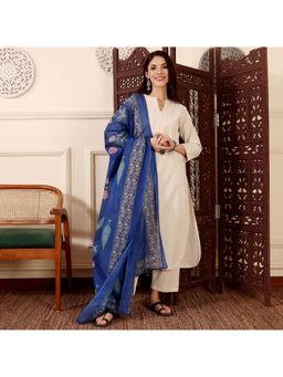 Gahan - Women White Solid Kurta Pant with Printed Dupatta