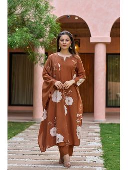 Gahan - Women Brown Floral Printed Kurta and Pant with Dupatta