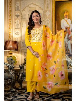Gahan - Women Yellow Embroidered Kurta and Pant with Dupatta