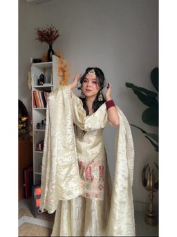 Gahan - Women Woven Design Kurta and Sharara with Dupatta - Off White