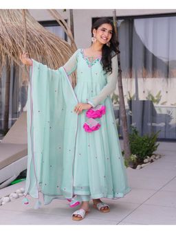 Gahan - Women Mint Green Embroidered Anarkali Kurta and Pant with Dupatta