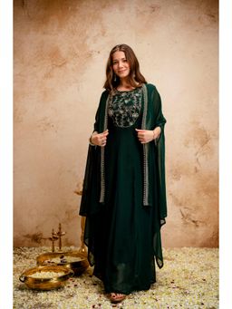 Gahan - Women Embroidered Anarkali Kurta and Pant with Dupatta - Green