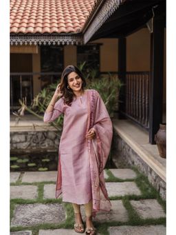 Gahan - Women Pastel Pink Printed Kurta and Pant & Dupatta - Pink