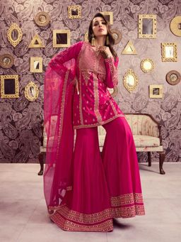 Gahan - Women Embroidered Kurta and Sharara with Dupatta - Pink
