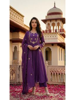 Gahan - Women Embroidered Anarkali Kurta and Pant with Dupatta - Purple