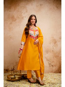 Gahan - Women Yoke Embroidered Kurta and Pant with Dupatta - Mustard