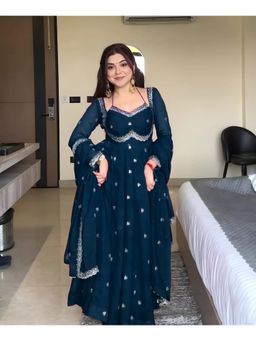 Gahan - Women Embroidered Anarkali Kurta and Pant with Dupatta - Blue