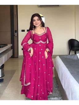 Gahan - Women Embroidered Anarkali Kurta and Pant with Dupatta - Pink