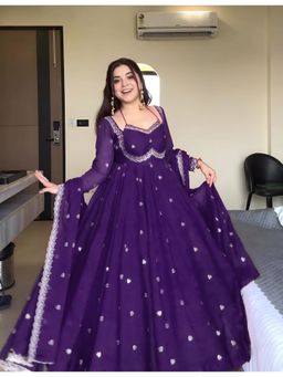 Gahan - Women Embroidered Anarkali Kurta and Pant with Dupatta - Purple