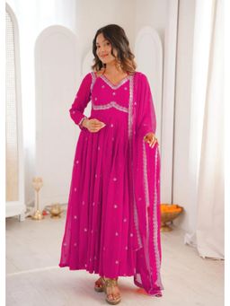 Gahan - Women Embroidered Anarkali Kurta and Pant with Dupatta - Pink