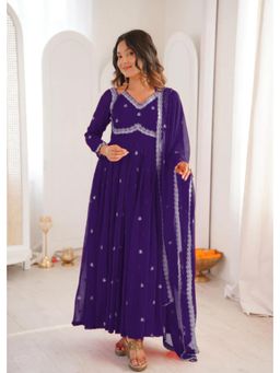 Gahan - Women Embroidered Anarkali Kurta and Pant with Dupatta - Purple