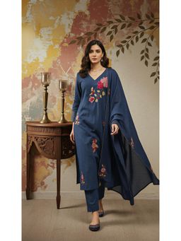 Gahan - Women Embroidered Kurta and Pant with Dupatta - Blue
