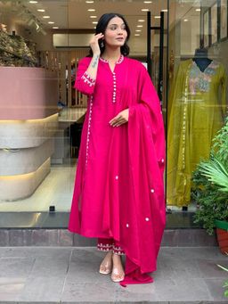 Gahan - Women Embroidered Kurta and Pant with Dupatta - Pink