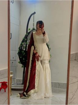 Gahan - Women Embellished Kurta and Sharara with Dupatta - Cream