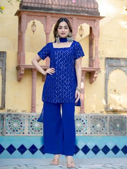 Gahan - Women Embroidered Kurta and Palazzo with Dupatta - Blue