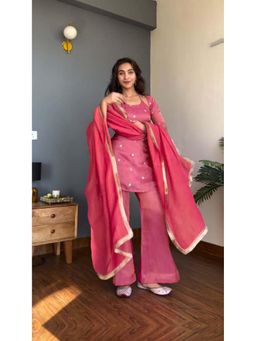 Gahan - Women Embroidered Kurta with Palazzo & Dupatta - Pink