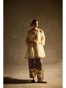 Gahan - Women Kaftan Style Kurta with Pant - White