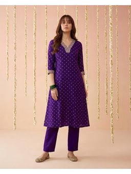 Gahan - Purple Dchinon Zari Sequence Embroidery and Foil A-Line Kurta with Pant