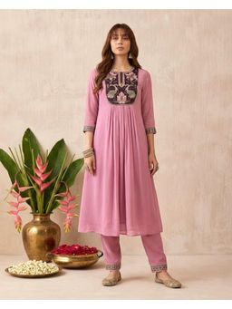 Gahan - Light Pink Star Georgette Zari Sequence Embroidered Kurta Pant