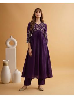Gahan - Purple Crepe Zari Sequence Embroidered Anarkali Kurta With Pant