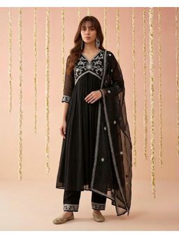 Gahan - Black Georgette Sequence Embroidery Kurta with Pant and Dupatta