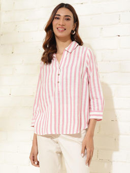 Fabindia - White Cotton Striped Top