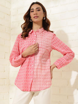 Fabindia - Pink Cotton Printed Shirt