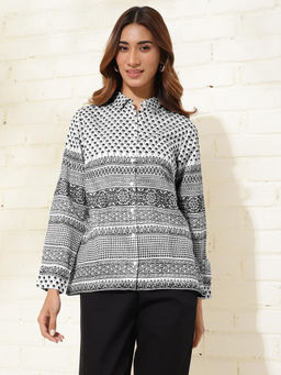 Fabindia - White Cotton Silk Printed Shirt