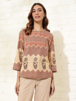 Fabindia - Beige Cotton Printed Top