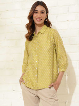 Fabindia - Green Cotton Silk Printed Shirt