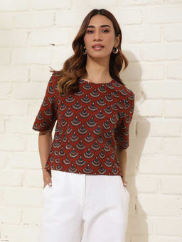 Fabindia - Red Cotton Printed Top