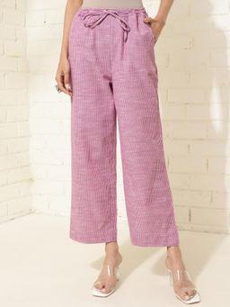Fabindia - Pink Cotton Striped Casual Pant