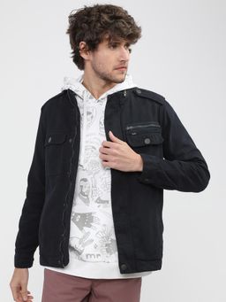 HIGHLANDER - Men Black Solid Bomber Jacket