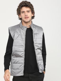 HIGHLANDER - Men Silver Solid Puffer Jacket